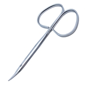 Reeh Stitch Scissors, Ribbon Style Ring Handle With Polished Finish, Sharp Pointed Tips, Very Small Hook At End Of One Blade, 19mm Mid Screw To Tip, And Overall Length Of 3 7/8" (98mm)  